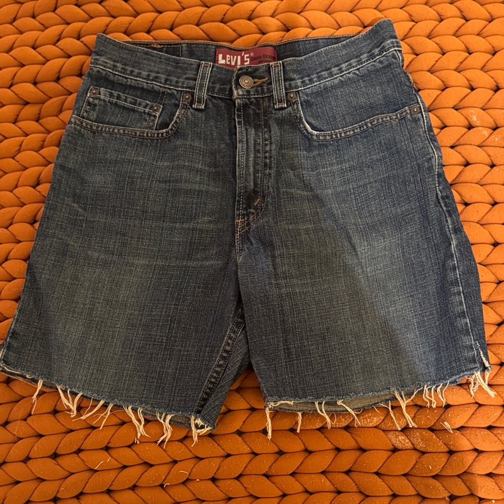 Levi's Women's Dark Blue Frayed Jean Shorts